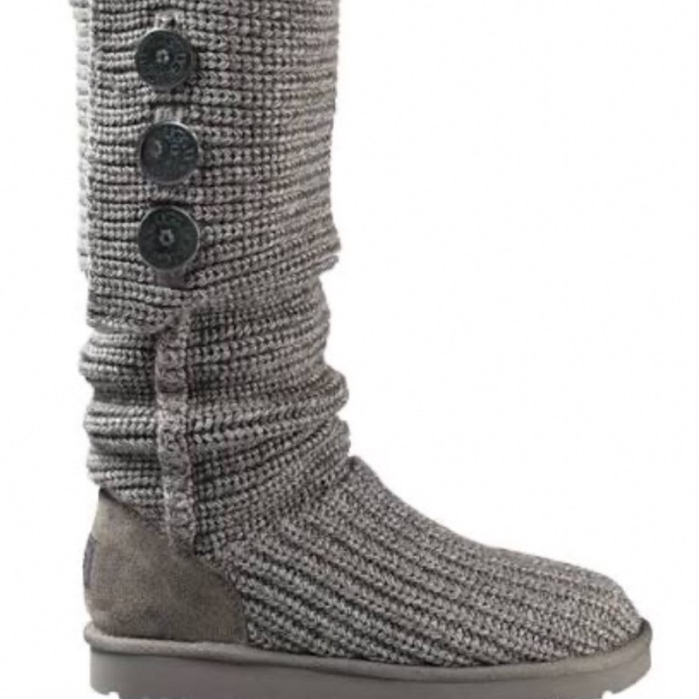 UGG Classic Cardy Gray Knit Button Tall Boots Women's Size 7